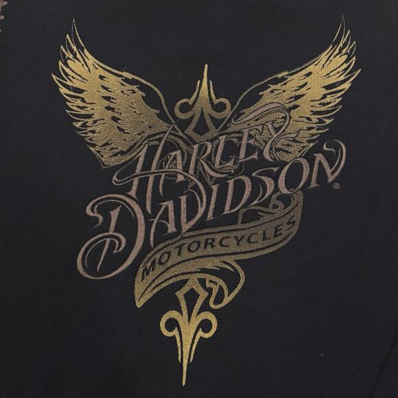 Harley Davidson Black Cotton Full Zip Hoodie Sweater Medium Brown Back Graphic - Picture 6 of 6